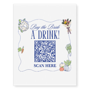 Buy the Bride a Drink Bridal Shower Blue Qr Code Temporary Tattoos