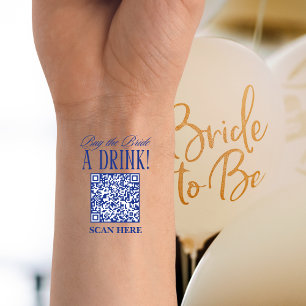 Buy the Bride a Drink Bridal Shower Blue Qr Code  Temporary Tattoos