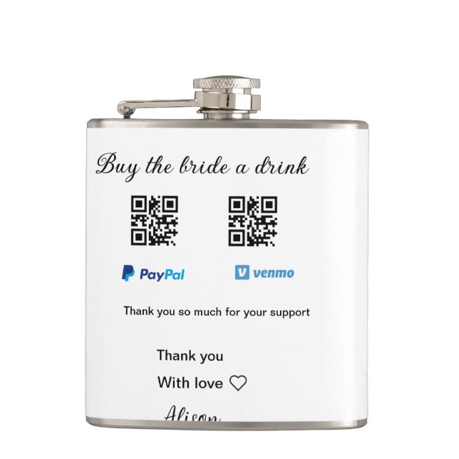 Buy the bride a drink donation QR Venmo PayPal  Flask (Front)