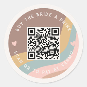 Buy The Bride A Drink Scan QR Code To Pay Groovy Classic Round Sticker