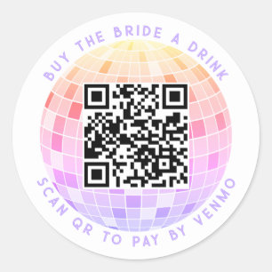 Buy The Bride A Drink Scan QR To Pay Retro Disco Classic Round Sticker