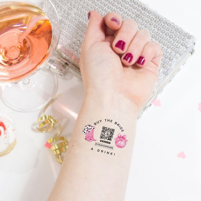 Buy The Bride A Drink Western Pink Cowgirl Venmo Temporary Tattoos (Buy The Bride A Drink Western Pink Cowgirl Venmo Temporary Tattoos)
