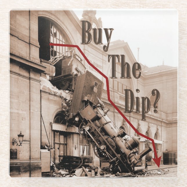 Buy The Dip Stock Market Humor Glass Coaster (Front)