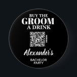 Buy the Groom A Drink Bachelor Party QR Code Button<br><div class="desc">Black and white button personalized with the groom's name and QR Code to a Venmo account to buy him a drink. Great bachelor party or guy's weekend button for everyone in the tribe to wear. MATCHING items in our collection.</div>