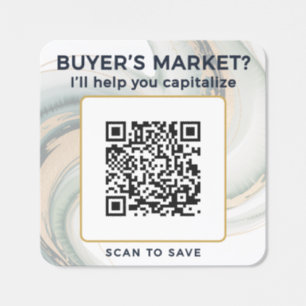 Buyer’s Market QR Contact Scan to Save Navy Gold Square Sticker