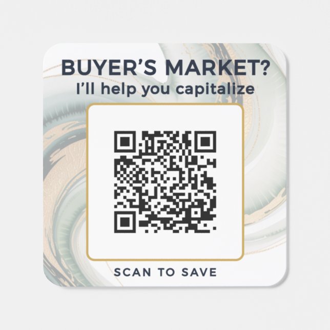 Buyer’s Market QR Contact | Scan to Save Navy Gold Square Sticker (Single)