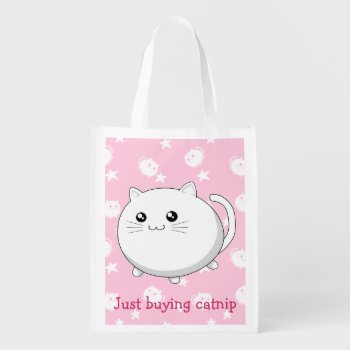 Buying Catnip Funny Fat Cute Kawaii White Cat Grocery Bag by DiaSuuArt at Zazzle