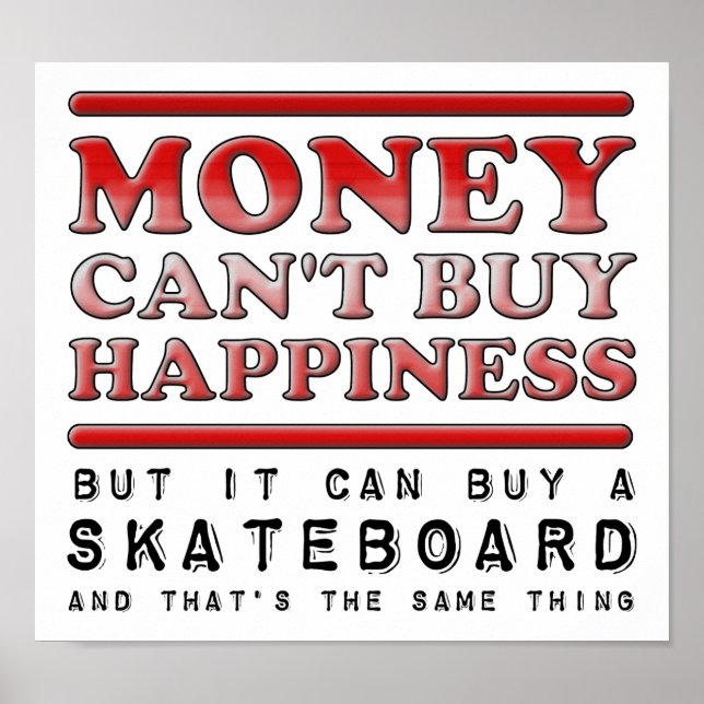 Buying Happiness Skateboard Funny Poster (Front)