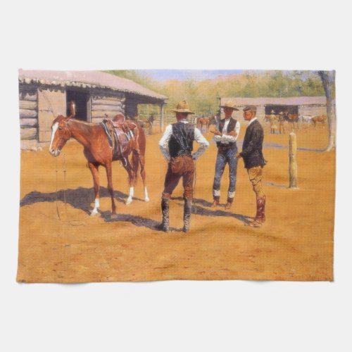 Buying Polo Ponies in the American Old West  Kitchen Towel