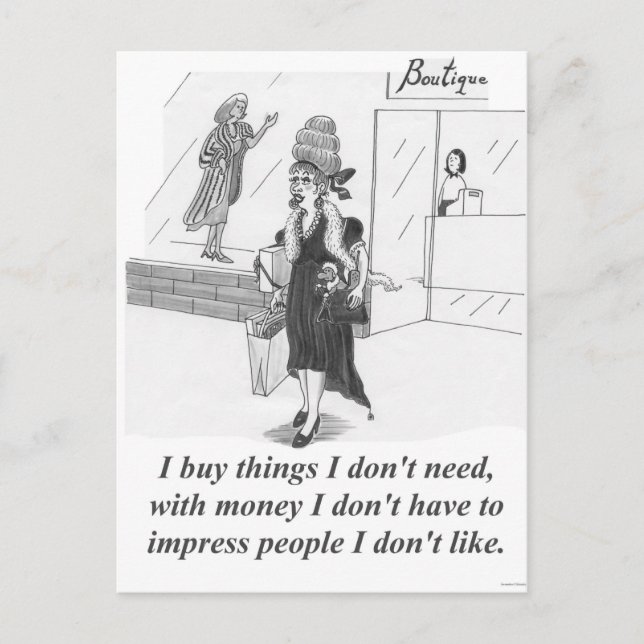 Buying things, lady shopping in the city postcard (Front)