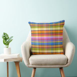 Buzy Plaid RB Throw Pillow