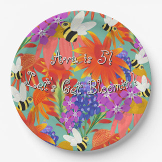 Buzz Among Blooms-Mint Meadow Paper Plates