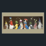 Buzz and Lulu photo card<br><div class="desc">party scene with birds wearing nature hats</div>