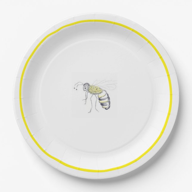 Buzz & Bloom Paper Plates  - hand drawn bee design (Front)