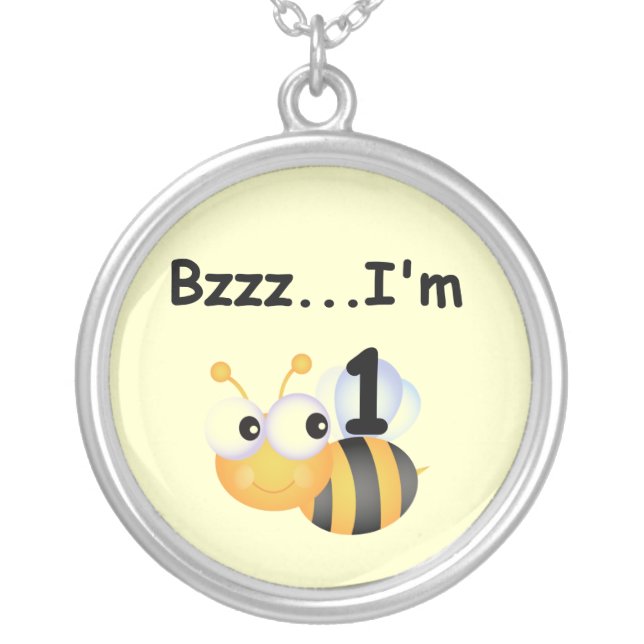 Buzz Bumblebee 1st Birthday T-shirts and Gifts Silver Plated Necklace (Front)