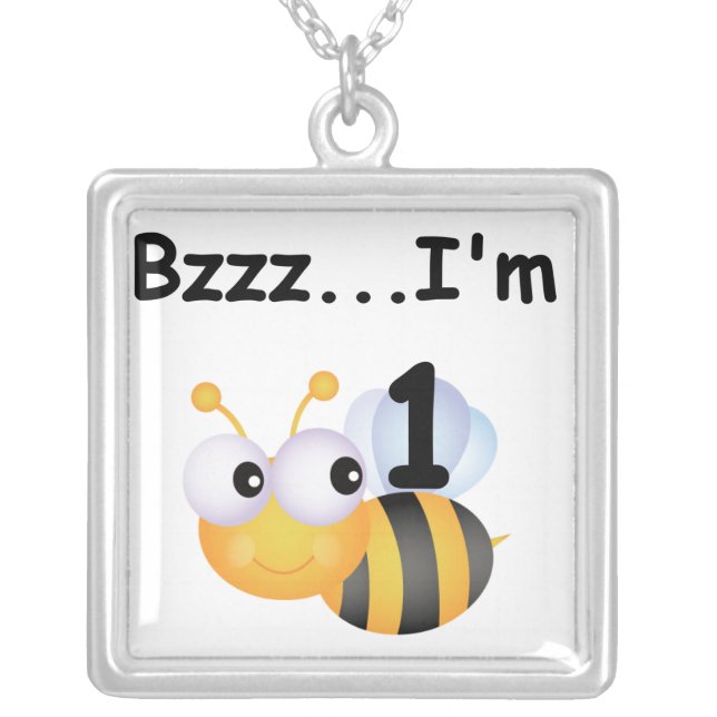 Buzz Bumblebee 1st Birthday T-shirts and Gifts Silver Plated Necklace (Front)