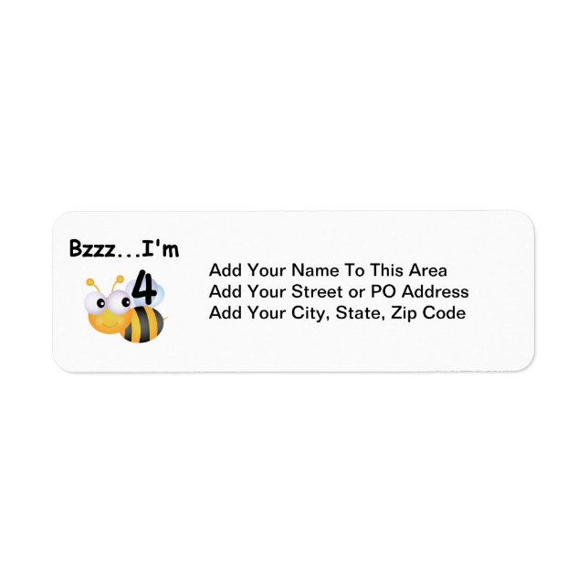 Buzz Bumblebee 4th Birthday T-shirts and Gifts Label (Front)