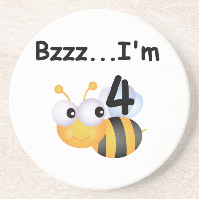 Buzz Bumblebee 4th Birthday T-shirts and Gifts Sandstone Coaster (Front)