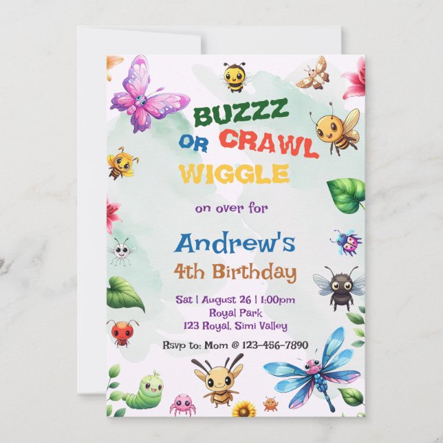 Buzz Crawl wiggle Bug Party Nature Theme Birthday Invitation (Front)