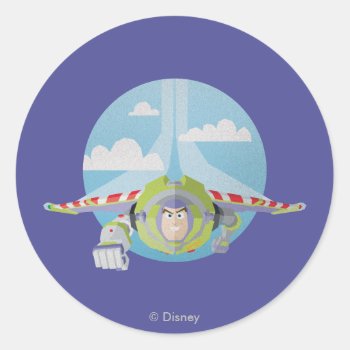 Buzz Lightyear Flying Despeckled Retro Graphic Classic Round Sticker by ToyStory at Zazzle