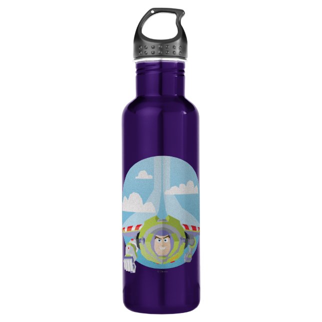 Buzz Lightyear Flying Despeckled Retro Graphic Water Bottle (Front)