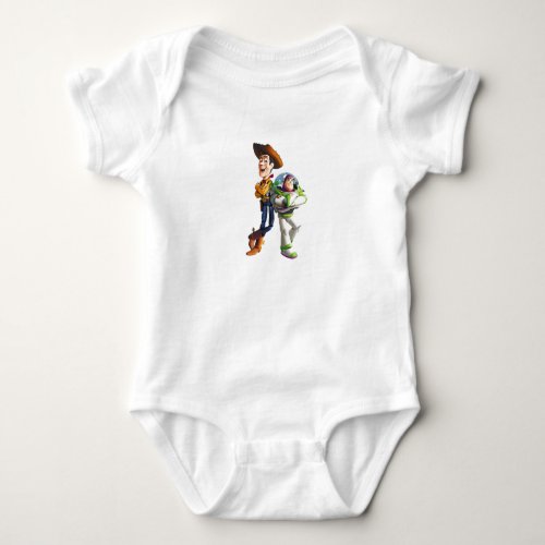 Buzz Lightyear  Woody standing back to back Baby Bodysuit