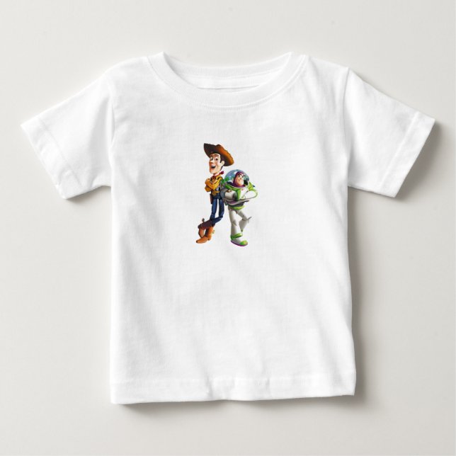 Buzz Lightyear & Woody standing back to back Baby T-Shirt (Front)