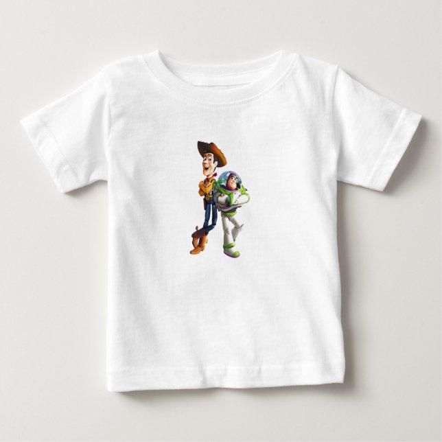 Buzz Lightyear & Woody standing back to back Baby T-Shirt (Front)