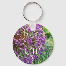 Buzz Off! Bee on Purple Flower Keychain