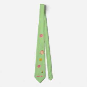 BUZZ OFF Bright Flowers and Bumble Bees Neck Tie