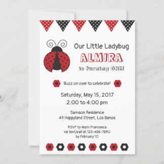 Buzz On Over Lady Bug Birthday Invitation