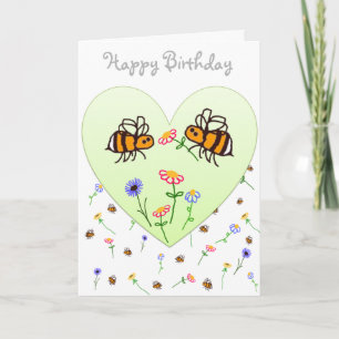 BuzzAboutBees Cute Little Bee Happy Birthday Heart Card