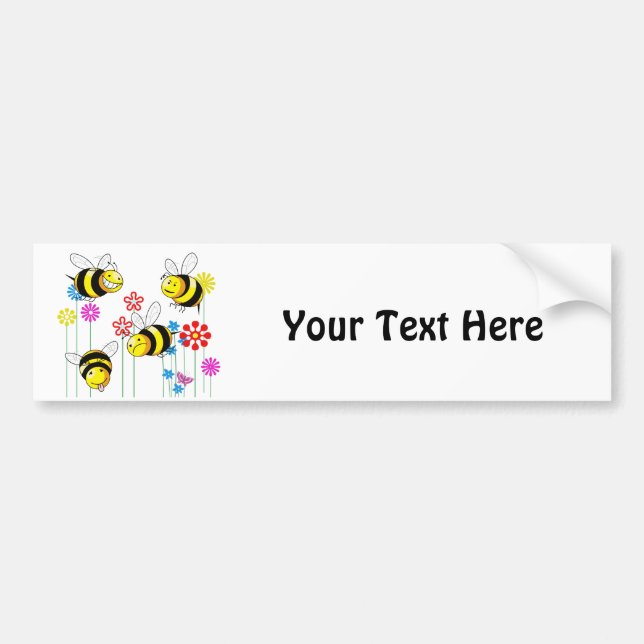 Buzzed Bees in Garden Flowers Bumper Sticker (Front)