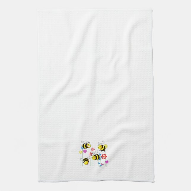 Buzzed Bees in Garden Flowers Kitchen Towel (Vertical)
