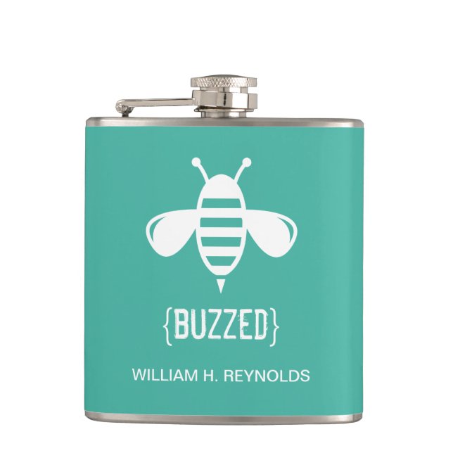 {BUZZED} Bridal Party Buzzed Bee Gift (aqua) Flask (Front)