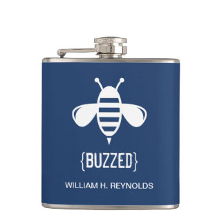 {BUZZED} Bridal Party Buzzed Bee Gift (navy) Hip Flask