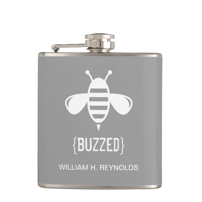 {BUZZED} Bridal Party Buzzed Bee Gift (platinum) Flask (Front)