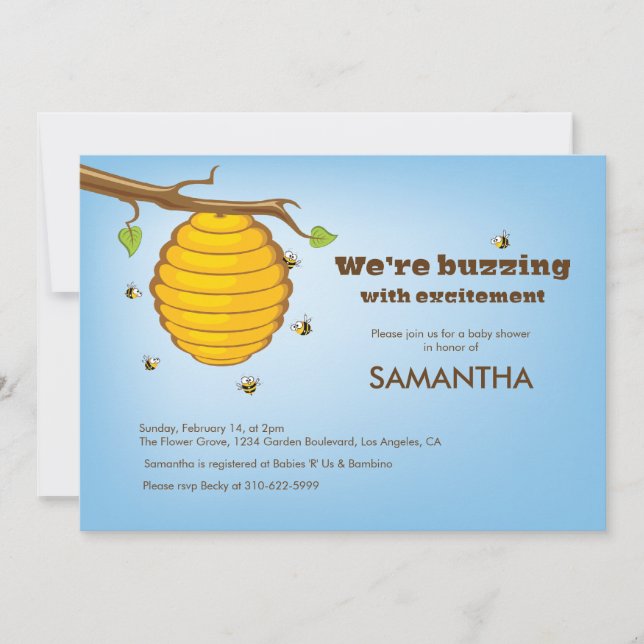 Buzzing Bee Hive Baby Shower Invitation Card (Front)
