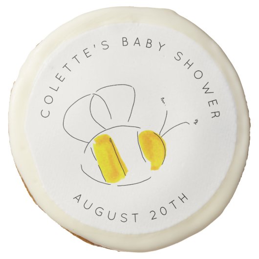 Buzzing Bee Watercolor Baby Shower Favor Sugar Cookie (Front)