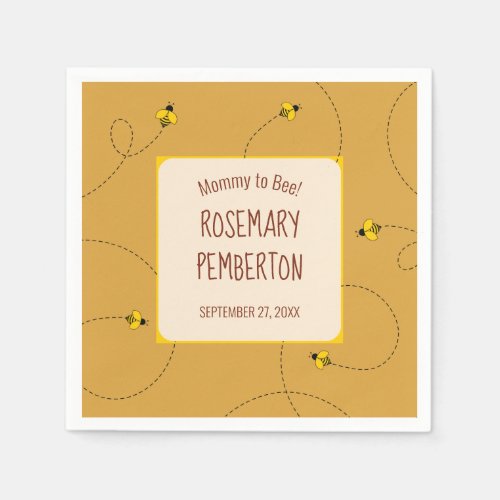 Buzzing Bees Amber Gold Mommy to Bee Baby Shower Napkins