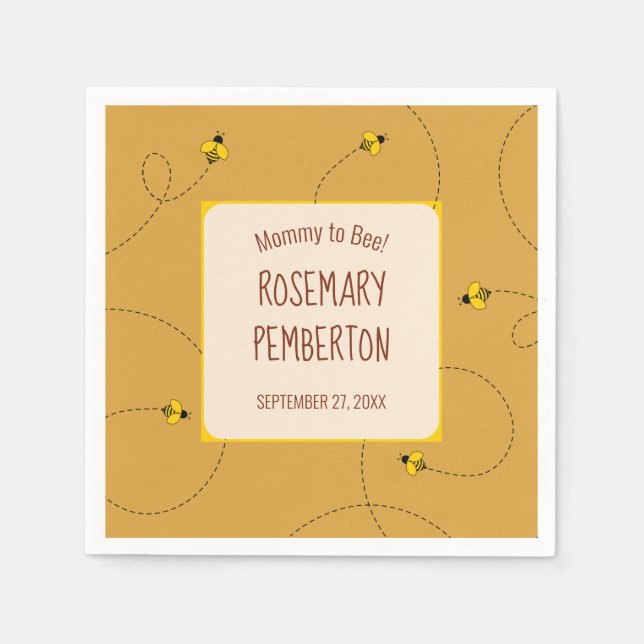 Buzzing Bees Amber Gold Mommy to Bee Baby Shower Napkins (Front)
