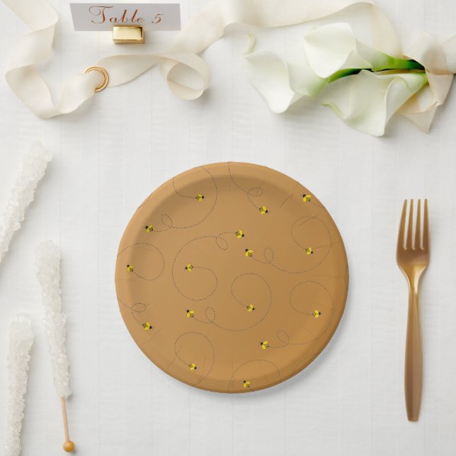 Buzzing Bees Baby Shower Amber Paper Plates (Wedding)