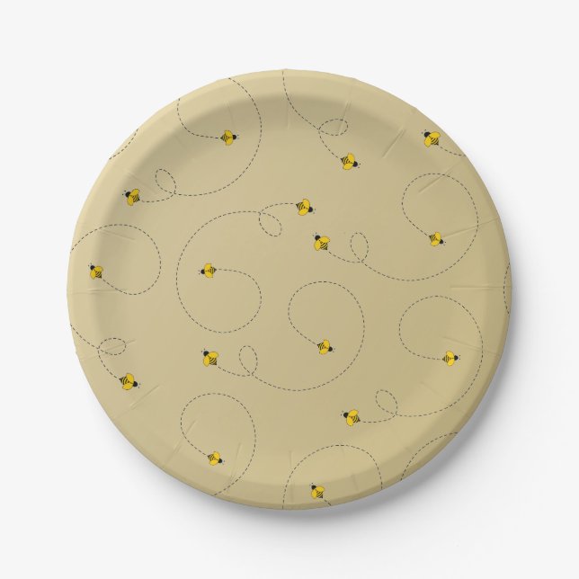 Buzzing Bees Baby Shower Gold Paper Plates (Front)