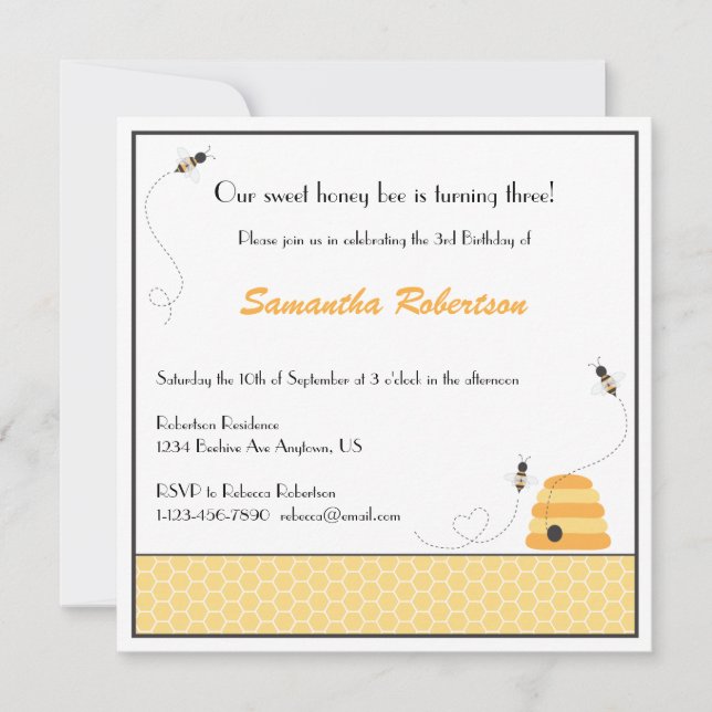 Buzzing Bees Birthday Invitation (Front)