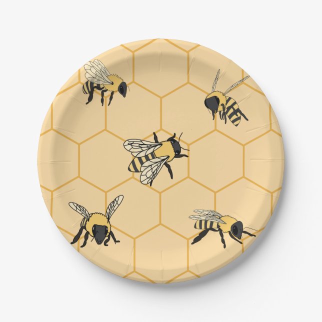 Buzzing Bees Honeycomb  Paper Plates (Front)