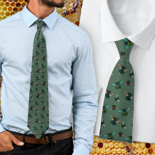 Buzzing Bees Naturalist Dark Green Neck Tie
