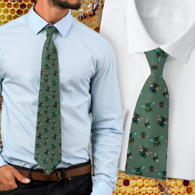 Buzzing Bees Naturalist Dark Green Neck Tie (Creator Uploaded)