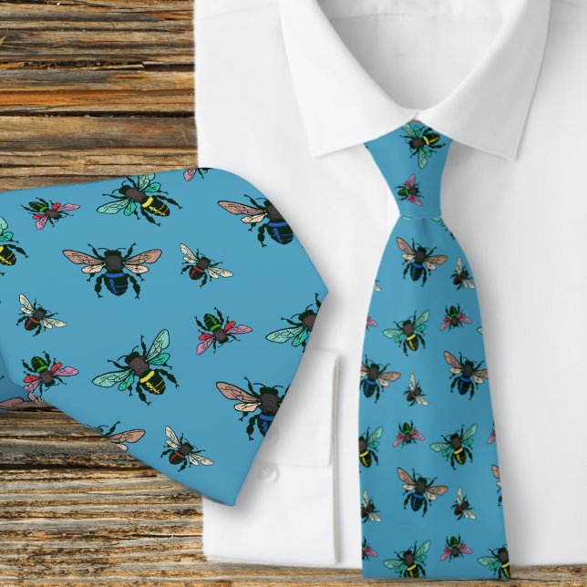 Buzzing Bees Naturalist Sky Blue Neck Tie (Creator Uploaded)