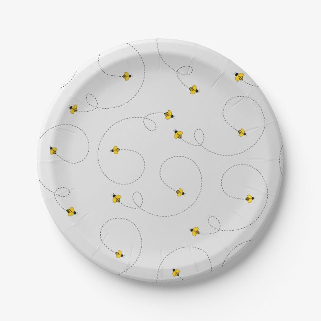 Buzzing Bees Simple White Paper Plates (Front)