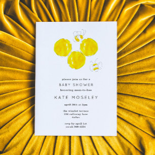 Buzzing BeeYellow Watercolor Honeycomb Baby Shower Invitation